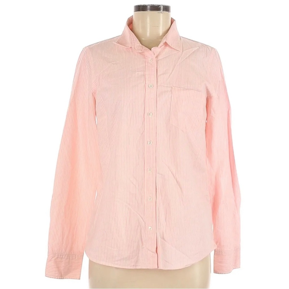 Like New J Crew bright pink/coral striped button-down women’s size 4